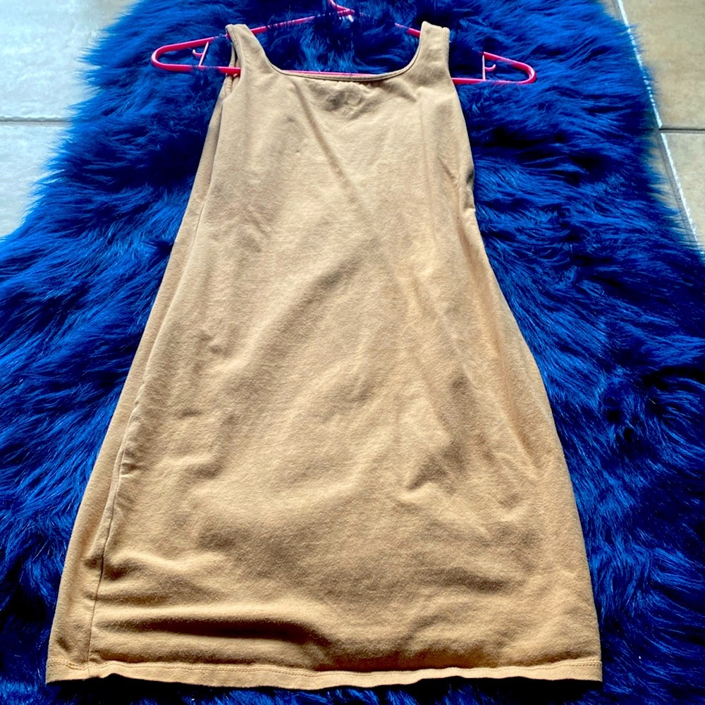 Tan sleeveless mini dress